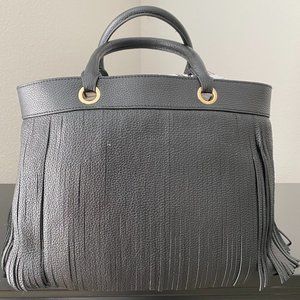 MILLY Top Handle Bag Essex Fringe Convertible Leather Tote - Black